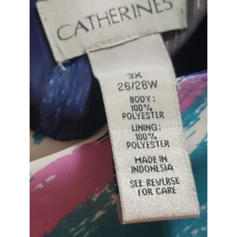 Catherines Sundress Women's 3X Multi Abstract Sweatheart Neck Shark Bite Hem - Picture 7 of 11